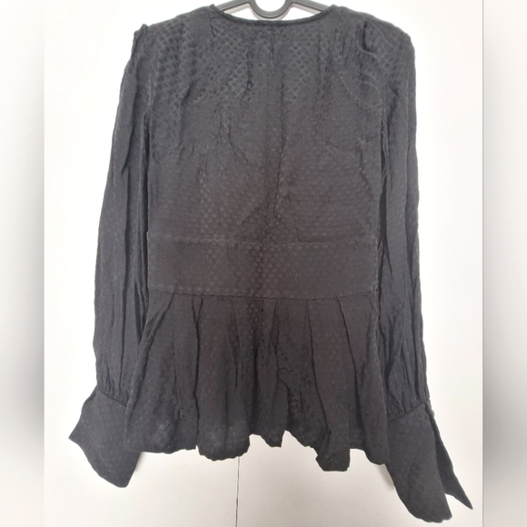 Something Navy Waist Detail Black Jacquard Peplum Surplice Top, size XXS - Picture 8 of 8